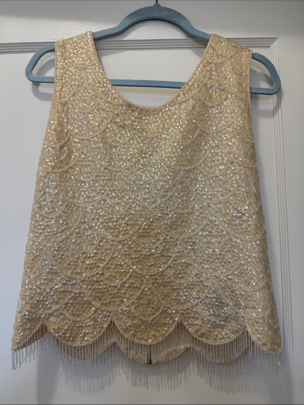 Vintage Champagne Sequin Scallop Tank Top